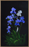 Iris. Olio e foglia d'argento su faesite