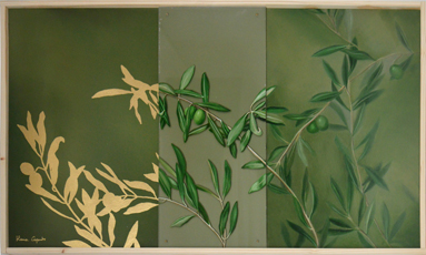 L'ulivo. Olio su tavola e plexiglas, foglia d’oro su tavola