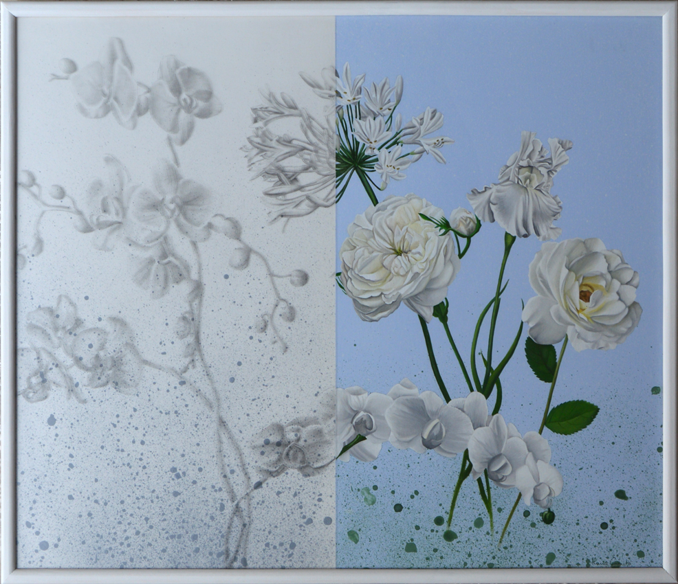 Rhapsody in White. Oil painting on wood and pencil on Plexiglas