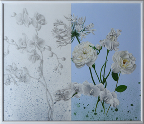 Rapsodia in bianco. Olio su tavola e grafite su plexiglas